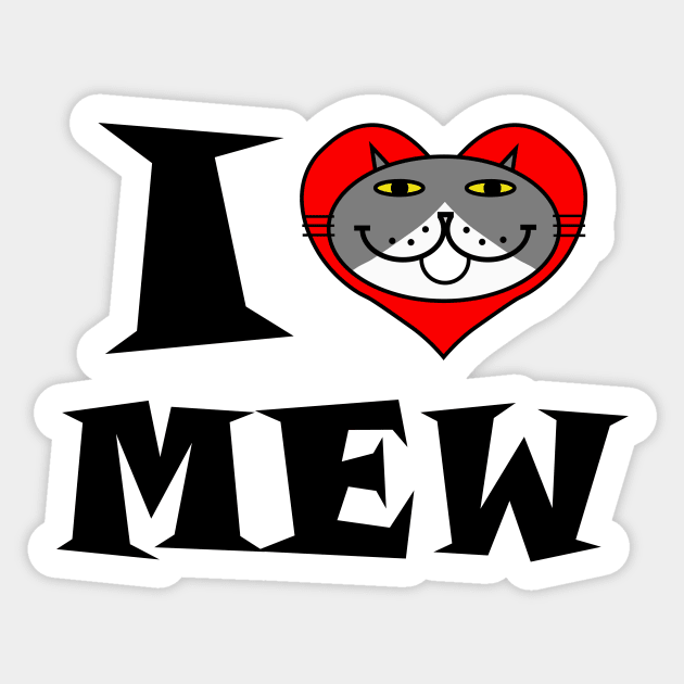 I Heart Cat - Grey and White Tuxedo Cat Sticker by RawSunArt